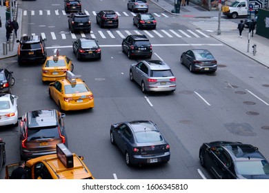 New York, NY - January 1 2020: Traffic On Tenth Avenue In Midtown Manhattan