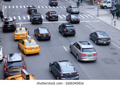 New York, NY - January 1 2020: Traffic On Tenth Avenue In Midtown Manhattan