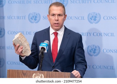 New York, NY - January 19, 2022: Ambassador Gilad Erdan, Permanent Representative Of Israel To The United Nations Speaks At SC Stakeout In UN Headquarters