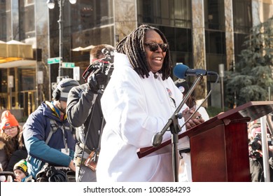 New York, NY - January 20, 2018: Whoopi Goldberg speaks at women's march in New York at Central Park West