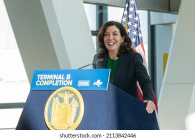 New York, NY - January 27, 2022: Governor Kathy Hochul Speaks As She Announced Completion Of Terminal B At LaGuardia Airport