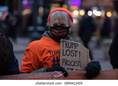 NEW YORK, N.Y. – January 9, 2021: An anti-Trump protestor is seen at a pro-impeachment demonstration in Manhattan.