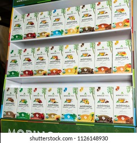 New York, NY - July 1, 2018: Moringa infused tea by Miracle Tree on display during New York 2018 Summer Fancy Food Show at Jacob Javits Center
