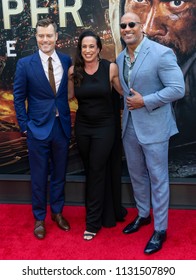 New York, NY - July 10, 2018: Rawson Marshall Thurber, Dany Garcia and Dwayne Johnson attend the premiere of Skyscraper at AMC Loews Lincoln Center