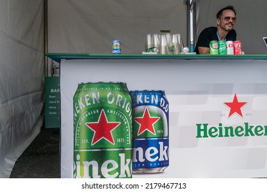 New York, NY - July 16, 2022: Atmosphere On The Grounds Of Formula E Racing Season 8 Day 1 At Cruise Terminal In Red Hook Brooklyn. Heineken Beer Bar Serves Drinks For Spectators.