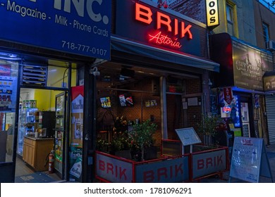 NEW YORK, NY – JULY 21, 2020: A View Of Brik Bar Lounge And Kitchen After The State Liquor Authority Suspended Its Liquor License For Failing To Maintain Social Distance.