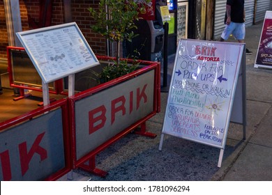 NEW YORK, NY – JULY 21, 2020: A View Of Brik Bar Lounge And Kitchen After The State Liquor Authority Suspended Its Liquor License For Failing To Maintain Social Distance.