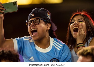 New York, NY - July 30, 2021: NYCFC Fans Celebrate During MLS Regular Season Game Against Columbus Crew At Yankee Stadium