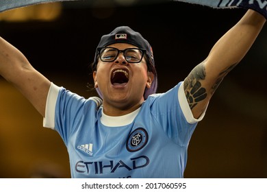 New York, NY - July 30, 2021: NYCFC Fans Celebrate During MLS Regular Season Game Against Columbus Crew At Yankee Stadium