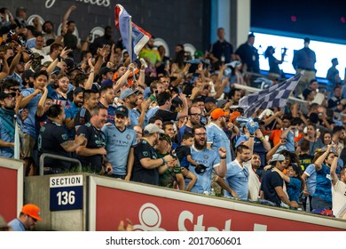 New York, NY - July 30, 2021: NYCFC Fans Celebrate During MLS Regular Season Game Against Columbus Crew At Yankee Stadium