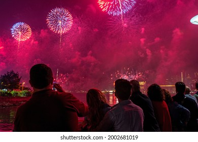 NEW YORK, NY - JULY 4: The 45th Annual Macy's 4th Of July Fireworks Display Celebration In The Gantry State Plaza Park In Long Island City On July 4th, 2021 In The Queens Borough Of New York City.