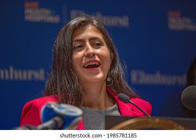 NEW YORK, NY - JUNE 04: New York State Senator Jessica Ramos Speaks To Healthcare Workers At Elmhurst Hospital In Queens On June 4, 2021 In New York City. 