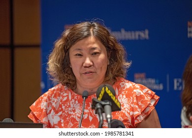 NEW YORK, NY - JUNE 04: U.S. Representative Grace Meng Speaks To Healthcare Workers At Elmhurst Hospital In Queens On June 4, 2021 In New York City. 