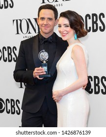 New York, NY - June 09, 2019: Santino Fontana Winner Of The Award - Best Performance By An Actor In A Leading Role In A Musical For “Tootsie,” And Jessica Hershberg Pose At The 73rd Annual Tony Awards