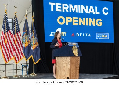 New York, NY - June 1, 2022: Governor Kathy Hochul Announces Completion Of LaGuardia Airport Terminal C 
