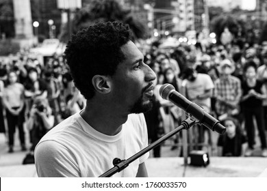 New York, NY - June 19, 2020: Jon Batiste performs at the 'We Are: a Voter Registration' recital during Juneteenth celebration at Brooklyn Public Library at the Grand Army Plaza