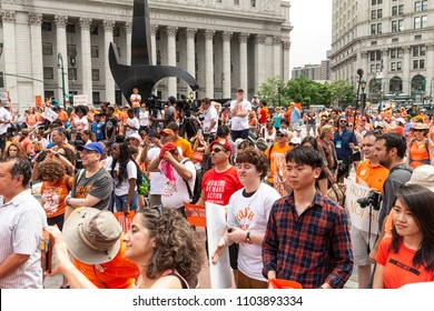 New York, NY - June 2, 2018: New Yorkers attends Youth Over Guns March across the Brooklyn Bridge at Foley Square