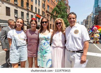 New York, NY - June 24, 2018: Sandra Lee And New York Governor Andrew Cuomo And Daughters Attend 49th Annual New York Pride Parade Along 7th Avenue