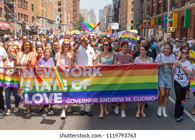 New York, NY - June 24, 2018: Public Advocate Letitia James, Kathy Hochul, Sandra Lee, Governor Andrew Cuomo Attend 49th Annual New York Pride Parade Along 7th Avenue