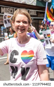 New York, NY - June 24, 2018: Cynthia Nixon Attend 49th Annual New York Pride Parade Along 7th Avenue