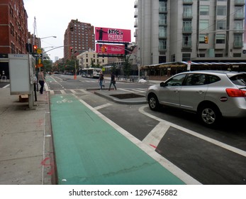 New York, NY - June 26 2015: Ninth Avenue Protected Bike Lane In Chelsea