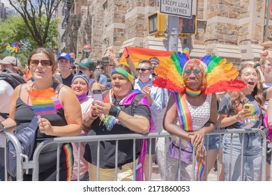 NEW YORK, N.Y. – June 26, 2022: Spectators Are Seen At The 2022 NYC Pride March In Manhattan.