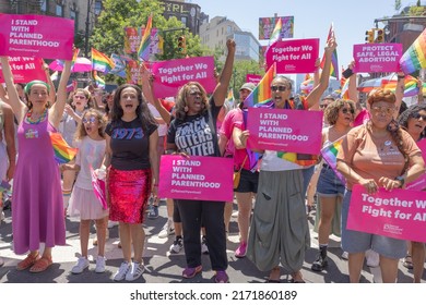 NEW YORK, N.Y. – June 26, 2022: A Planned Parenthood Contingent Participates In The 2022 NYC Pride March.