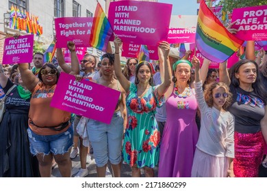 NEW YORK, N.Y. – June 26, 2022: A Planned Parenthood Contingent Participates In The 2022 NYC Pride March.