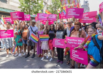 NEW YORK, N.Y. – June 26, 2022: A Planned Parenthood Contingent Participates In The 2022 NYC Pride March.