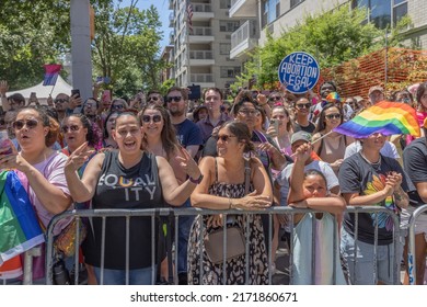 NEW YORK, N.Y. – June 26, 2022: Spectators Are Seen At The 2022 NYC Pride March In Manhattan.