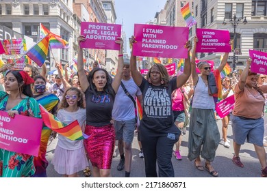 NEW YORK, N.Y. – June 26, 2022: A Planned Parenthood Contingent Participates In The 2022 NYC Pride March.