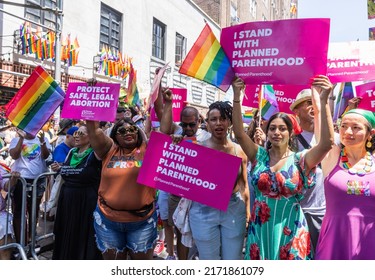 NEW YORK, N.Y. – June 26, 2022: A Planned Parenthood Contingent Participates In The 2022 NYC Pride March.