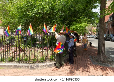 New York, NY - June 4, 2019: Park Rangers Decorate Stonewall National Monument For Pride Month In Unticipation Of 50th Anniversary Stonewall Uprising In New York