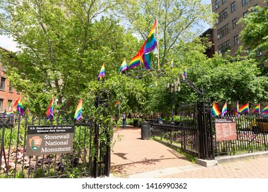 New York, NY - June 4, 2019: Stonewall National Monument Decorated For Pride Month In Unticipation Of 50th Anniversary Stonewall Uprising In New York