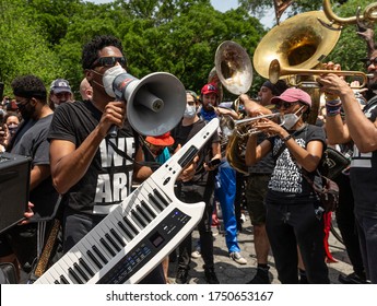 New York, NY - June 6, 2020: Jon Batiste and his band perform during protest for Black Lives Matter on Union Square