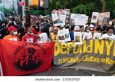New York, NY - June 9, 2020: Family members of victims of police lead march against police brutality under slogan Black Lives Matter at City Hall