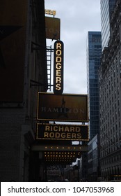 NEW YORK, NY - March 10 2018: Musical Hamilton Created By Lin Manuel Miranda, Playing At The Rodgers Theater On Broadway. It Won 11 Tony Awards In 2016.