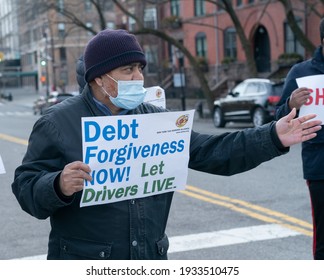 New York, NY - March 10, 2021: Yellow Taxi Drivers And Medallion Owners Rally For Debt Forgiveness At Gracie Mansion