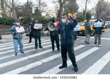 New York, NY - March 10, 2021: Yellow Taxi Drivers And Medallion Owners Rally For Debt Forgiveness At Gracie Mansion