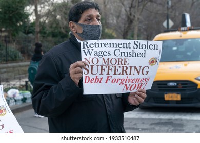 New York, NY - March 10, 2021: Yellow Taxi Drivers And Medallion Owners Rally For Debt Forgiveness At Gracie Mansion