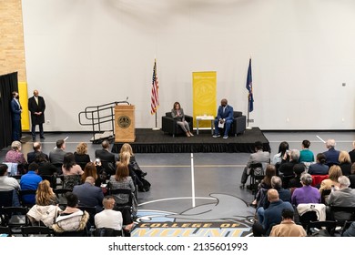 New York, NY - March 14, 2022: Representative Jamaal Bowman And Speaker Nancy Pelosi Holding Town Hall At Mount Saint Vincent College
