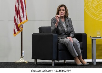 New York, NY - March 14, 2022: Representative Jamaal Bowman And Speaker Nancy Pelosi Holding Town Hall At Mount Saint Vincent College