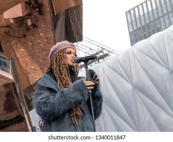 New York, NY - March 15, 2019: Hudson Yards Is Lagest Private Development In New York. Andra Day Performs At Opening Day At Hudson Yards Of Manhattan