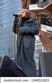 New York, NY - March 15, 2019: Hudson Yards Is Lagest Private Development In New York. Andra Day Performs At Opening Day At Hudson Yards Of Manhattan