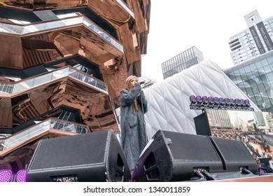 New York, NY - March 15, 2019: Hudson Yards Is Lagest Private Development In New York. Andra Day Performs At Opening Day At Hudson Yards Of Manhattan