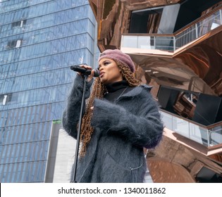 New York, NY - March 15, 2019: Hudson Yards Is Lagest Private Development In New York. Andra Day Performs At Opening Day At Hudson Yards Of Manhattan