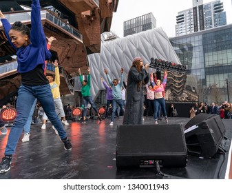 New York, NY - March 15, 2019: Hudson Yards Is Lagest Private Development In New York. Andra Day Performs At Opening Day At Hudson Yards Of Manhattan