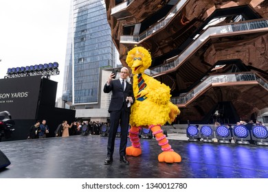 New York, NY - March 15, 2019: Hudson Yards is lagest private development in New York. Anderson Cooper & Big Bird of Sesame Streets attend opening day at Hudson Yards of Manhattan