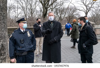 New York, NY - March 16, 2021: Mayor De Blasio Leaves After Making An Announcement At Delacorte Theater In Central Park