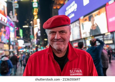 New York, NY - March 16, 2022: Curtis Sliwa Founder Of Guardian Angels Attends Justice For Asian Women Rally On Times Square